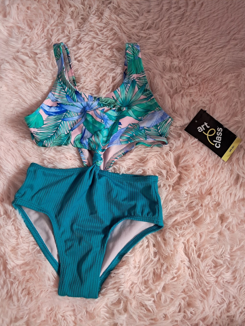 art class Teal & Green Tropical Tie-Front One-Piece Swimsuit - Brand New W Tags